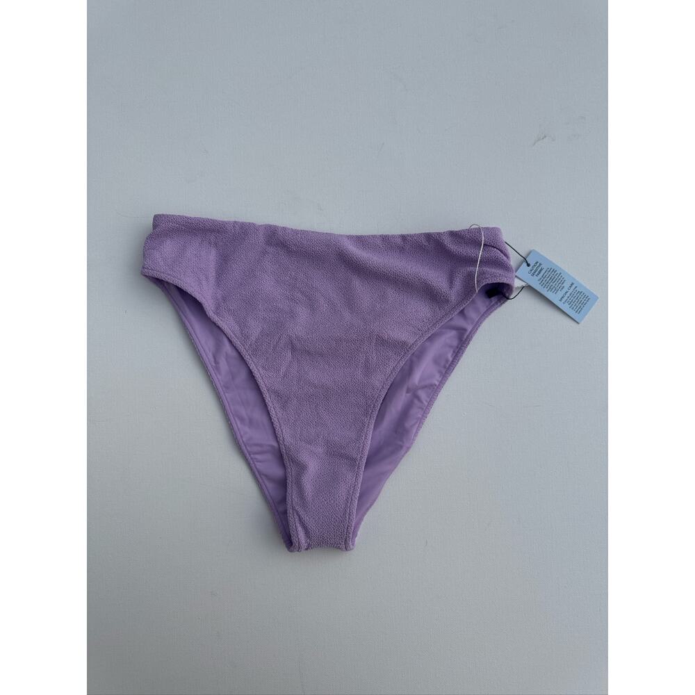 JMP The Label Textured Knit High Waist Bikini Bottoms - Purple (M)